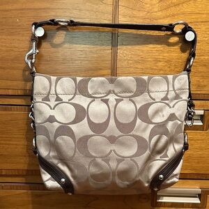 Coach Tan and Brown Signature Carly Shoulder Bag